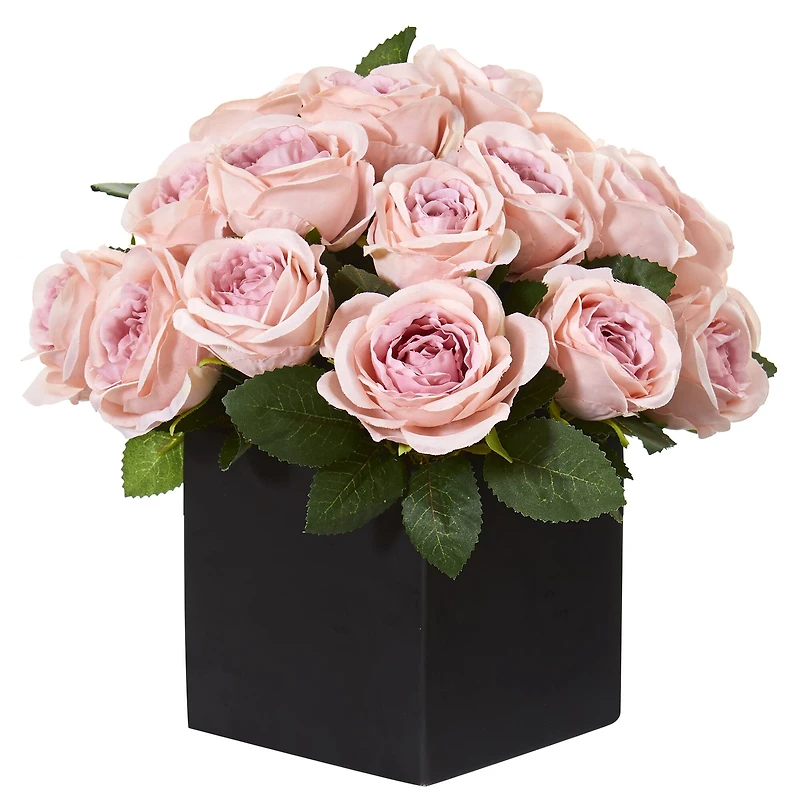 11'' Pink Rose Arrangement in Black Vase