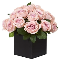 11'' Pink Rose Arrangement in Black Vase