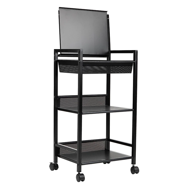 Mind Reader Cart with Covered Compartment, Office Organizer, Storage, 3-Tier, Office, Metal