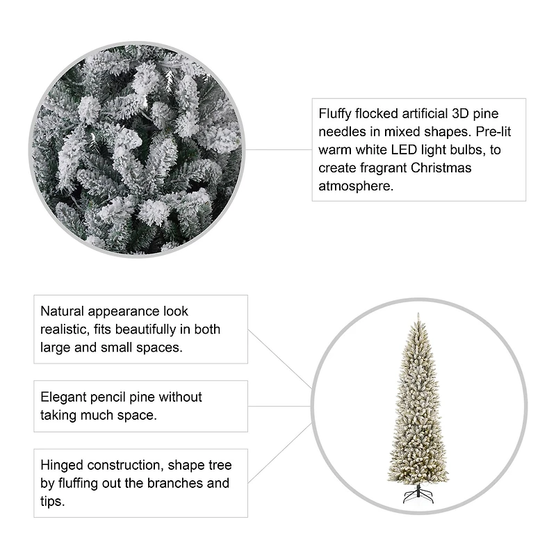 9ft. Pre-Lit Flocked Fir Artificial Christmas Tree, Warm White LED Lights