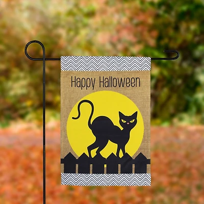 18" x 12.5" Black Cat Happy Halloween Outdoor Garden Flag