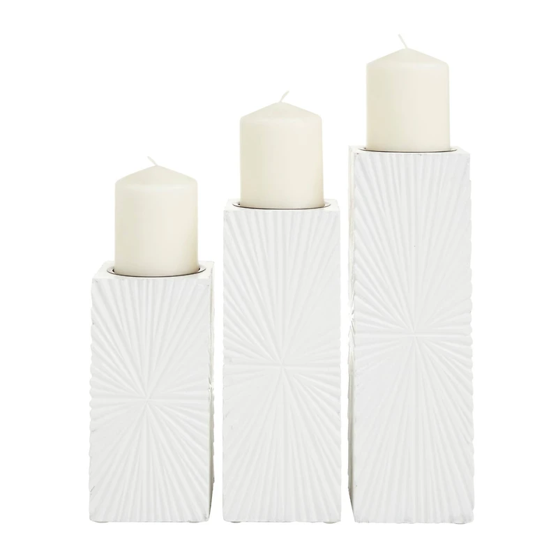 CosmoLiving by Cosmopolitan Set of 3 White MDF Contemporary Candle Holder, 12" x 4" x 4"