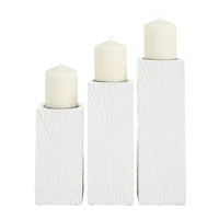 CosmoLiving by Cosmopolitan Set of 3 White MDF Contemporary Candle Holder, 12" x 4" x 4"