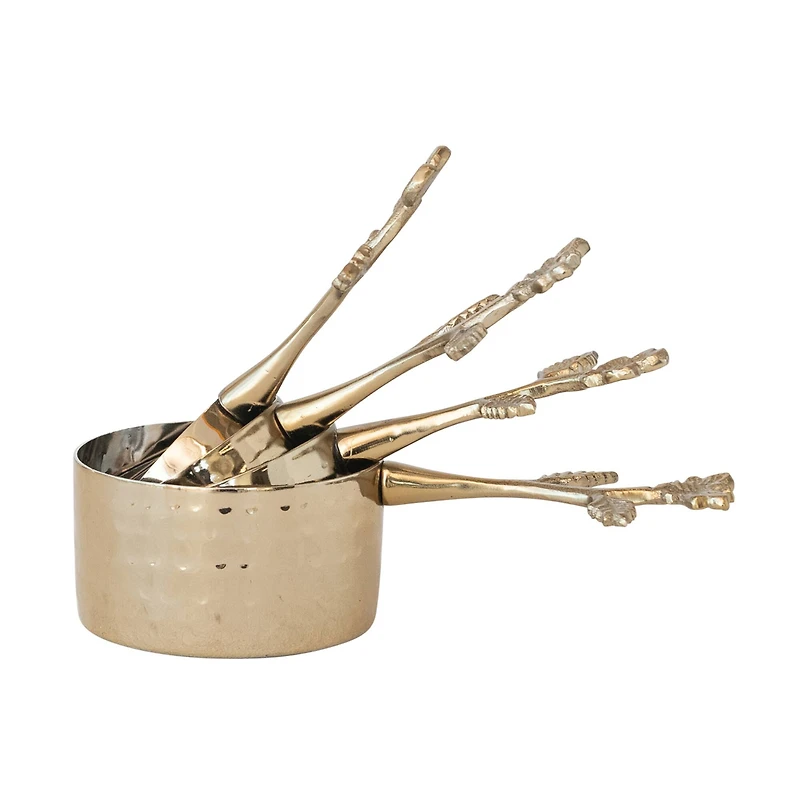 Hello Honey® Gold Finish Stainless Steel & Aluminum Measuring Cup Set with Leaf & Flower Handles