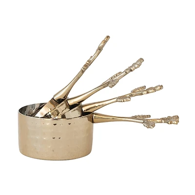 Hello Honey® Gold Finish Stainless Steel & Aluminum Measuring Cup Set with Leaf & Flower Handles