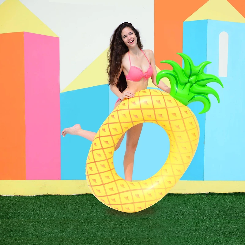 72" Yellow Pineapple Inflatable Tube Ring Swimming Pool Float