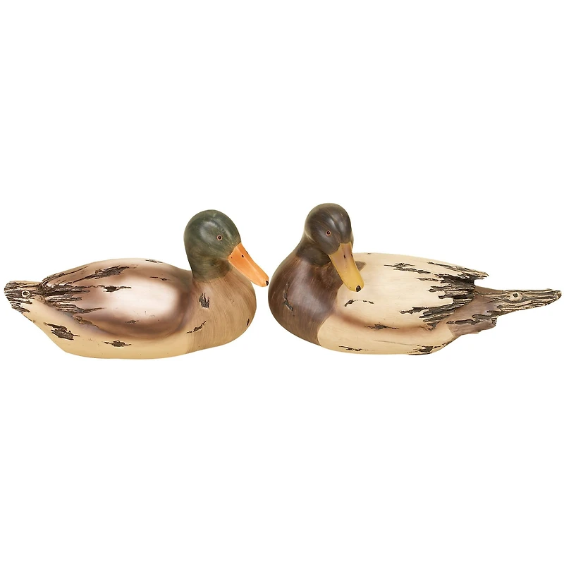 Beige Rustic Polystone Duck Sculpture Set
