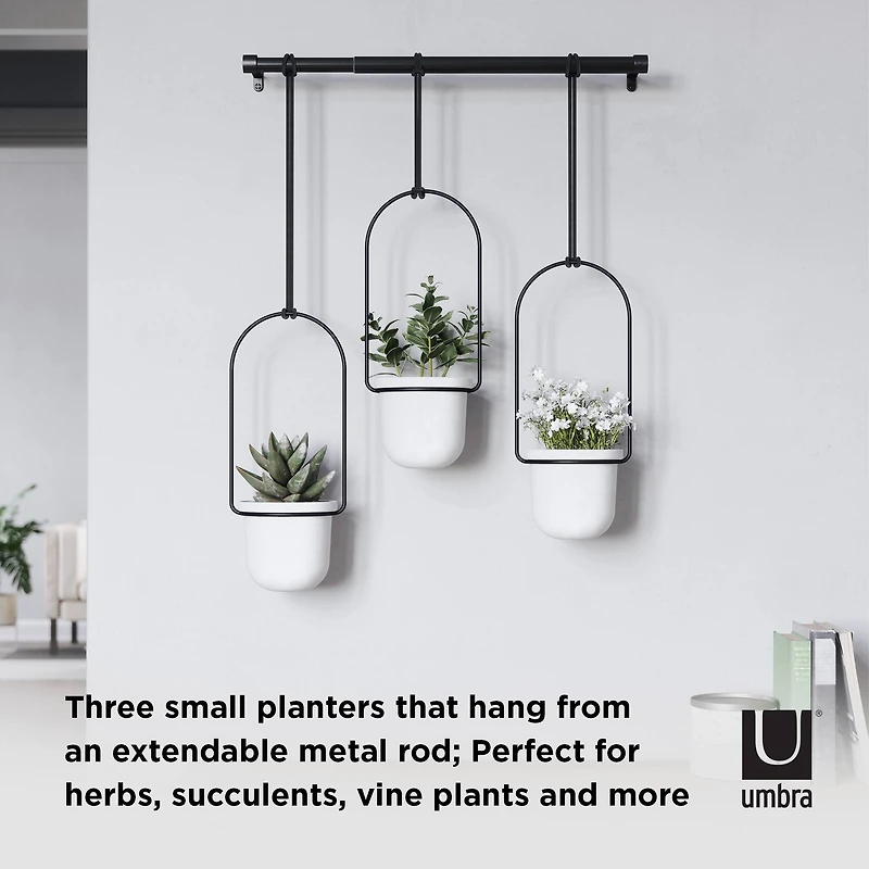 Umbra White & Black Triflora Hanging Planter Set