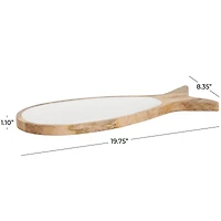 20" Mango Wood Fish Tray with White Enameled Interior