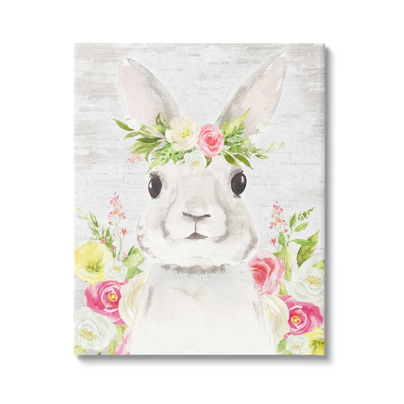 Stupell Industries Rustic Easter Bunny Flower Crown Spring Bouquet Canvas Wall Art