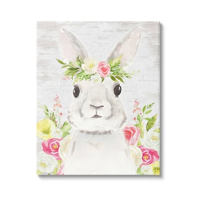 Stupell Industries Rustic Easter Bunny Flower Crown Spring Bouquet Canvas Wall Art