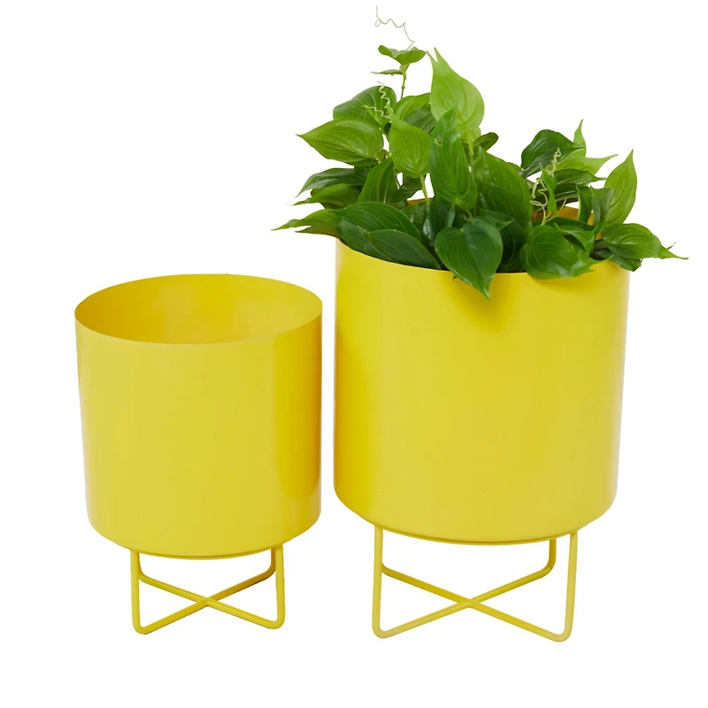 Yellow Modern Planter, Set of 2" 16", 13"