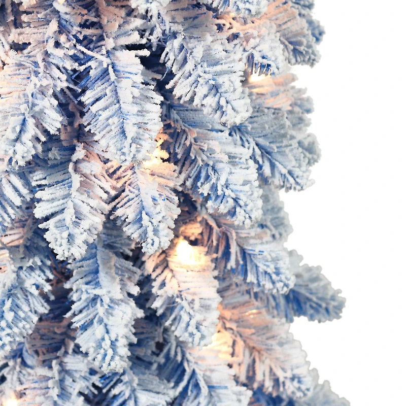 4ft. Pre-Lit Flocked Blue Artificial Alpine Pencil Tree, Clear Lights