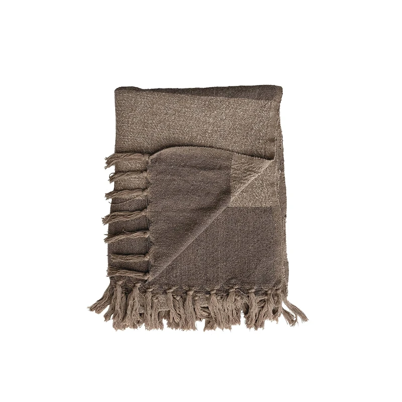 Hello Honey® Beige & Brown Savannah Stripe Cotton Blend Throw with Fringe