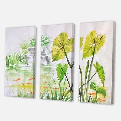Designart - Vintage Lotus Pond - Lake House Canvas Wall Art Print