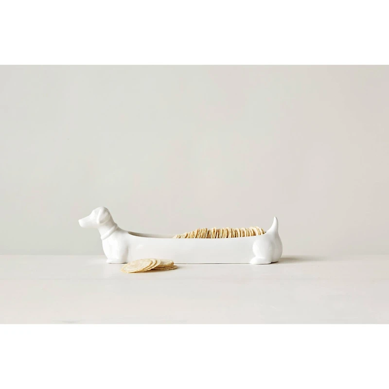 Hello Honey® White Ceramic Dachshund Cracker Dish