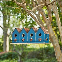 Glitzhome® 17" Retro Blue Distressed Wood Birdhouse with Perch