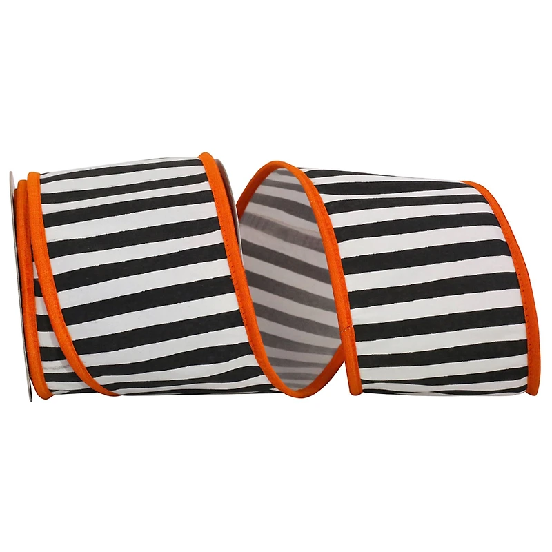 Reliant 4" x 10yd. Black & White Railroad Halloween Wired Ribbon