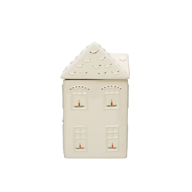 Hello Honey® White & Gold Hand-Painted Stoneware House Cookie Jar
