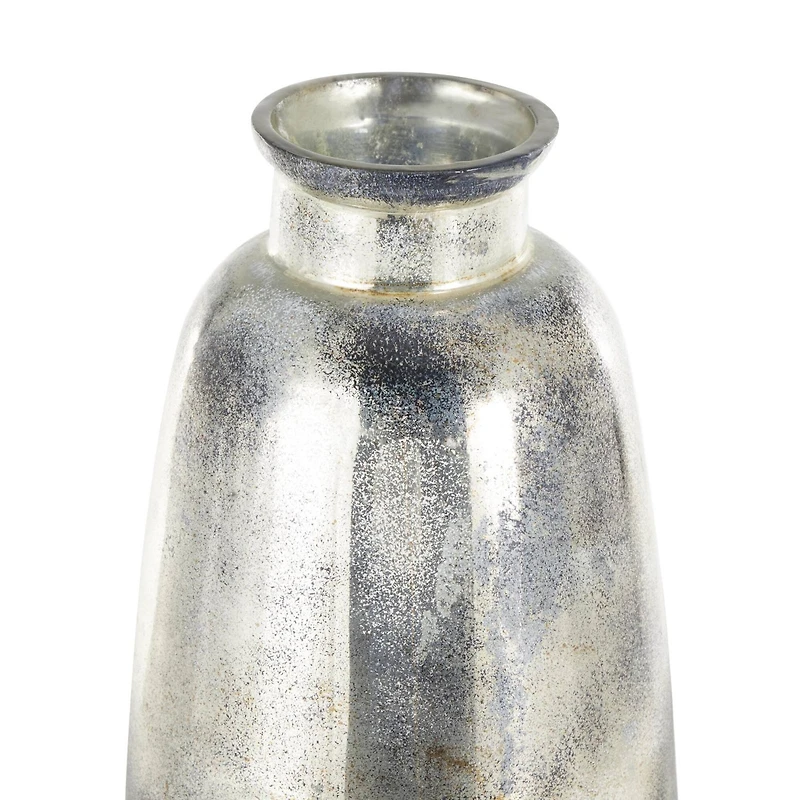 34" Black Glass Brushed Two-Toned Floor Vase with Textured Silver Top