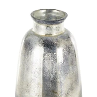 34" Black Glass Brushed Two-Toned Floor Vase with Textured Silver Top