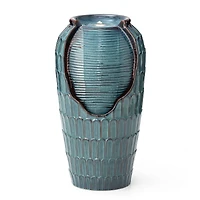 Glitzhome® 28.25" LED Petals Textured Ceramic Jar Outdoor Floor Fountain