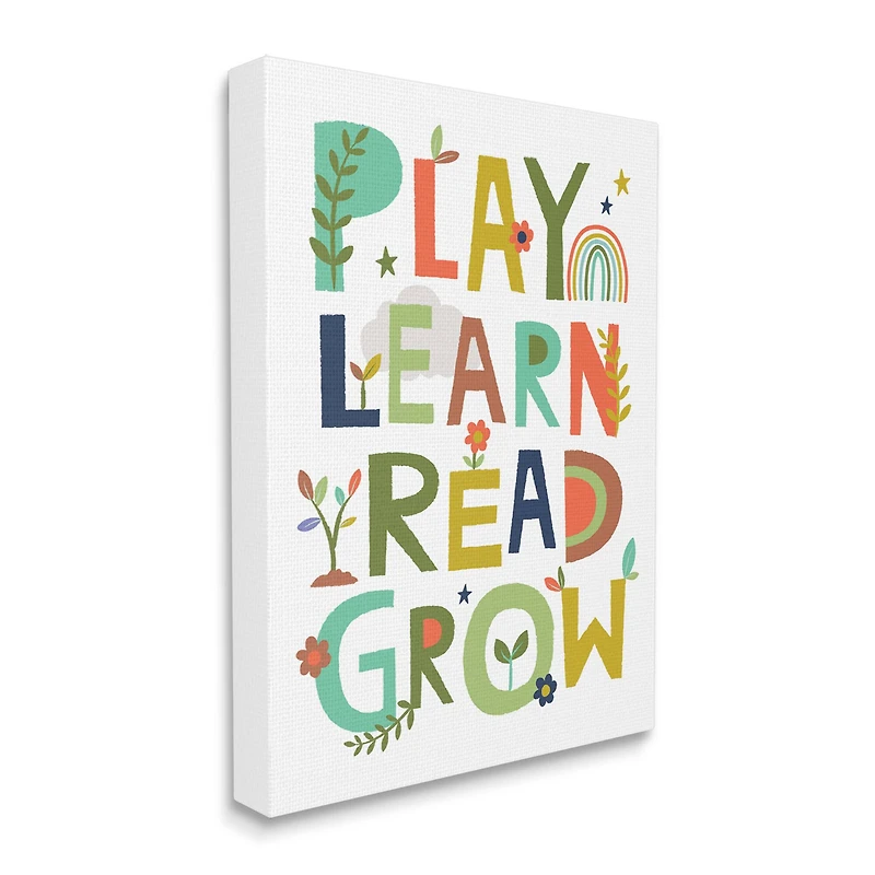 Stupell Industries Play Learn Read Grow Children's Typography Rainbow Flowers Canvas Wall Art