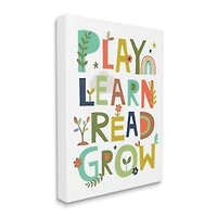 Stupell Industries Play Learn Read Grow Children's Typography Rainbow Flowers Canvas Wall Art