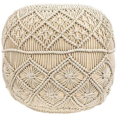 18" Cream Macramé Round Natural Cotton Pouf