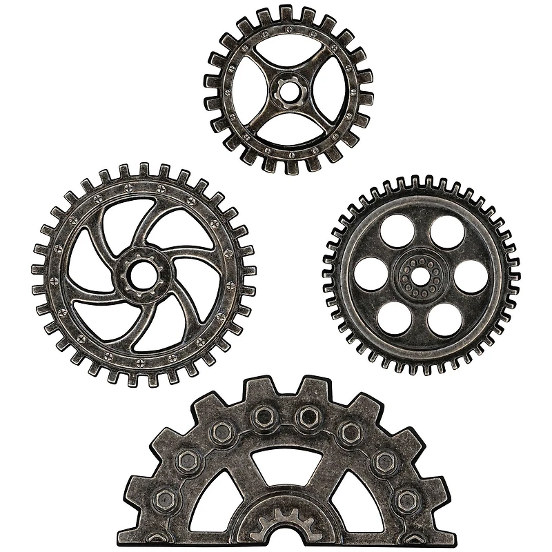 Idea-Ology Metal Industrial Gears 1.5" To 3" 4/Pkg-Antique Nickel