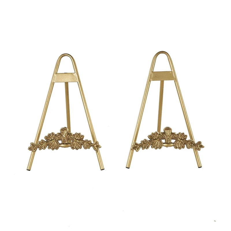 Gold Metal Arched Foldable Display Easel with Vine Emblem Set
