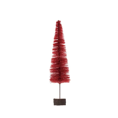 Hello Honey® Berry Red Sisal Bottle Brush Tree with Wood Slice Base