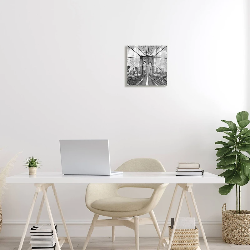 Stupell Industries Brooklyn Bridge Black White Industrial Landscape City Architecture,12" x 12"