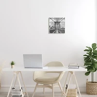 Stupell Industries Brooklyn Bridge Black White Industrial Landscape City Architecture,12" x 12"