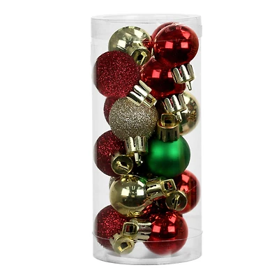 16 Pack 25mm Mini Red, Green & Gold Plastic Ball Ornaments by Ashland®