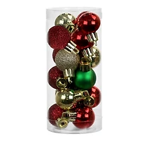 16 Pack 25mm Mini Red, Green & Gold Plastic Ball Ornaments by Ashland®