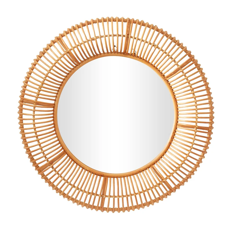 Brown Rattan Bohemian Wall Mirror, 39" x 4" x 39"