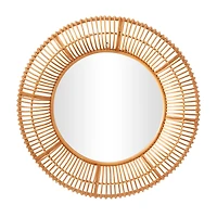Brown Rattan Bohemian Wall Mirror, 39" x 4" x 39"