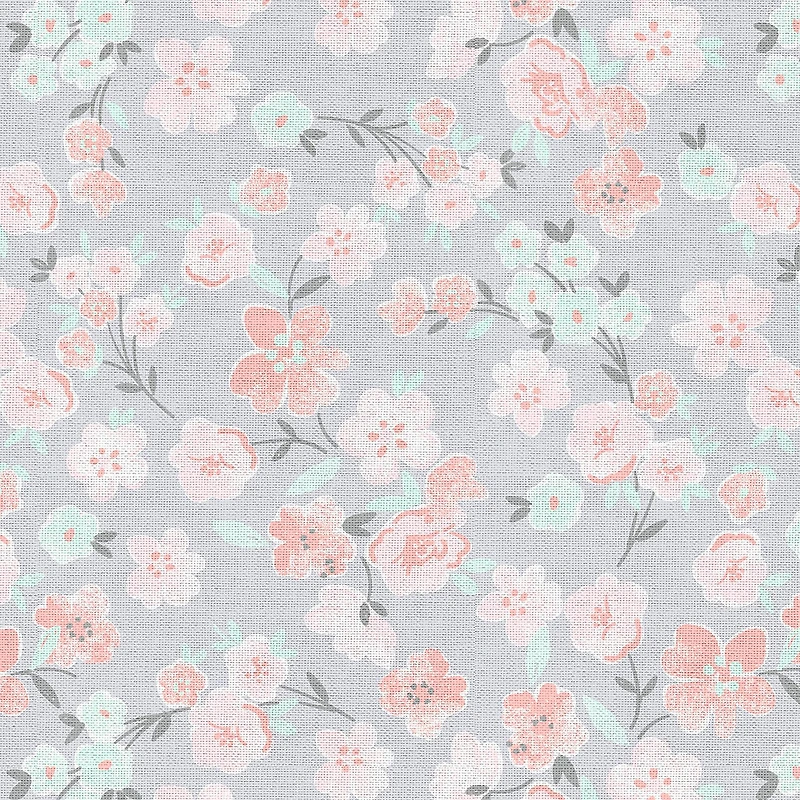 Fabric Editions Gray Floral Blooms Cotton Fabric