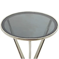 Silver Aluminum Hourglass Shaped Stand Accent Table with Clear Glass Top 16" x 16" x 24"