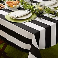 Black Cabana Stripe Print Outdoor Tablecloth with Zipper