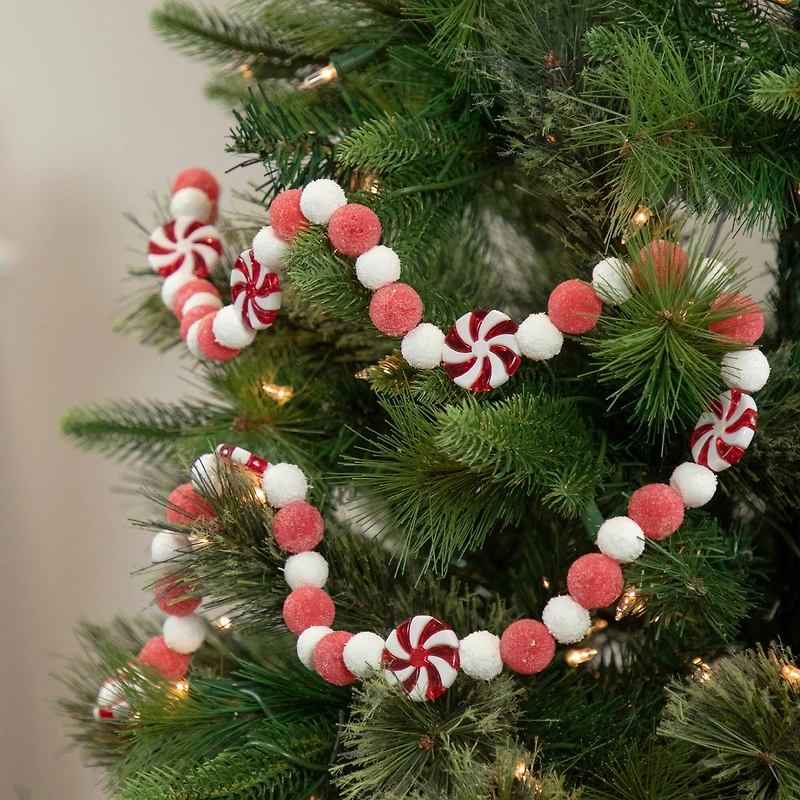 4ft. Peppermint Candy Beaded Christmas Garland
