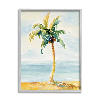 Stupell Industries Palm Tree with Coconuts on Beach Sand in Gray Frame Wall Art