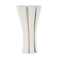 White Ceramic Abstract Ribbed Dimensional Folded Vase with Curvy Rim