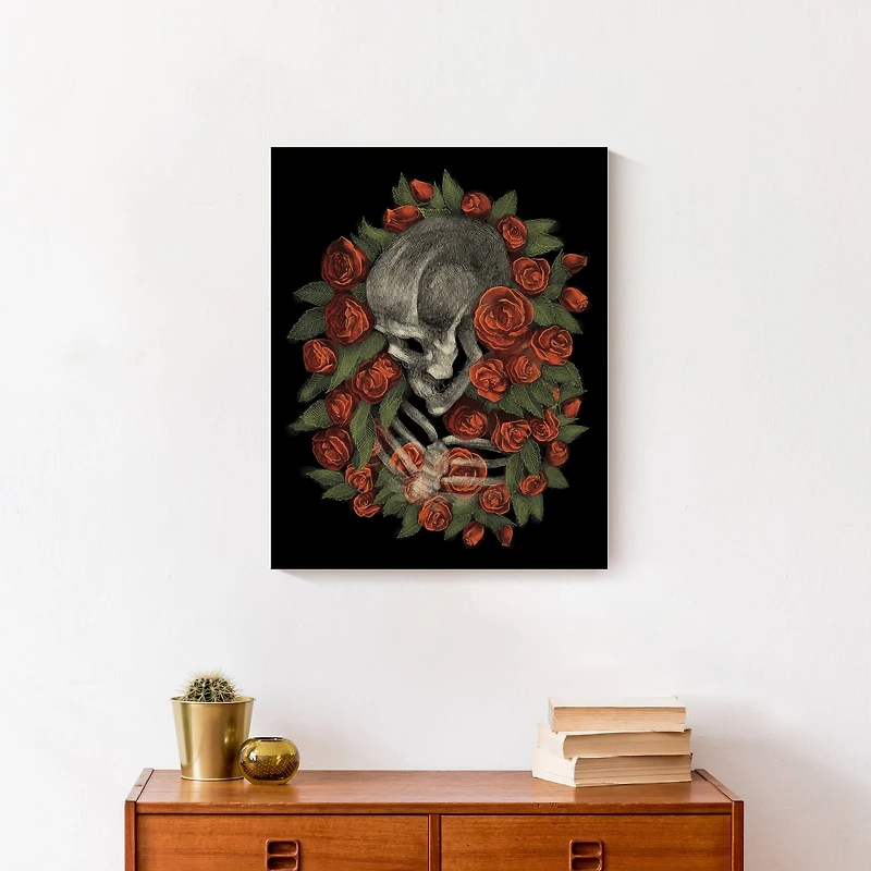Skeleton Profile in Roses Canvas Wall Art