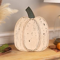 14.5" White Wooden Thanksgiving Pumpkin with Stem