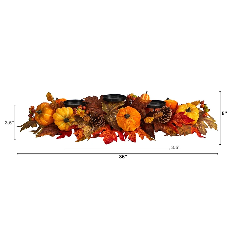 36" Maple Leaves, Pumpkin & Berries Fall Harvest Candelabrum Arrangement