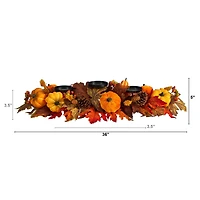 36" Maple Leaves, Pumpkin & Berries Fall Harvest Candelabrum Arrangement