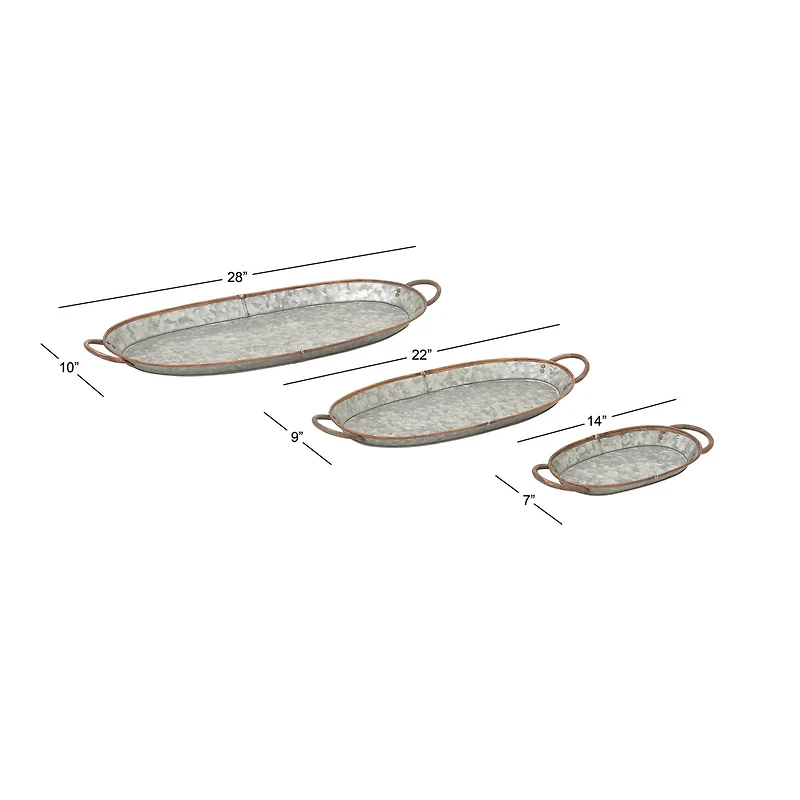 Set of 3" Grey Metal Farmhouse Tray, 14", 22", 28"