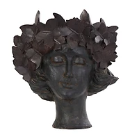 14" Bronze Woman Head & Butterflies Planter